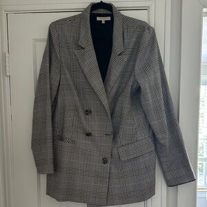 Wayf Black & White Glen Plaid Double-Breasted Blazer